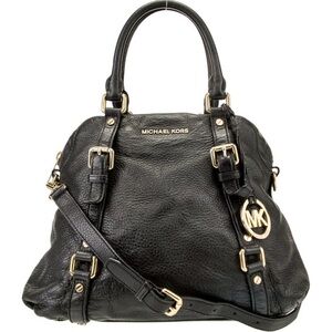 Michael Kors Bedford Belted Black Pebbled Leather Satchel